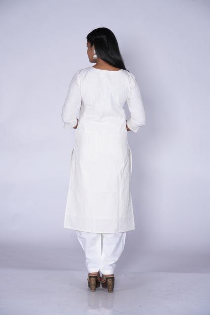 White Self printed Cotton Kurti