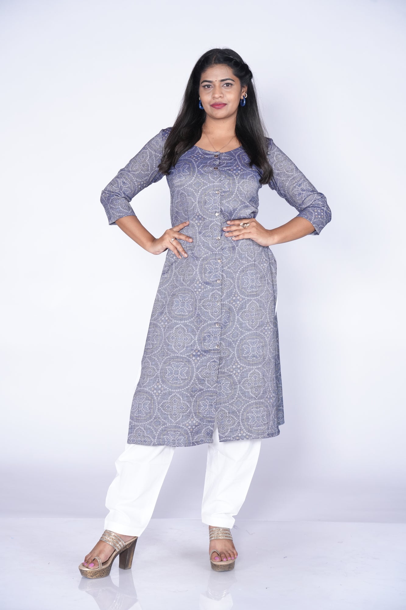 Graceful Grey white Dots: Cotton Kurti