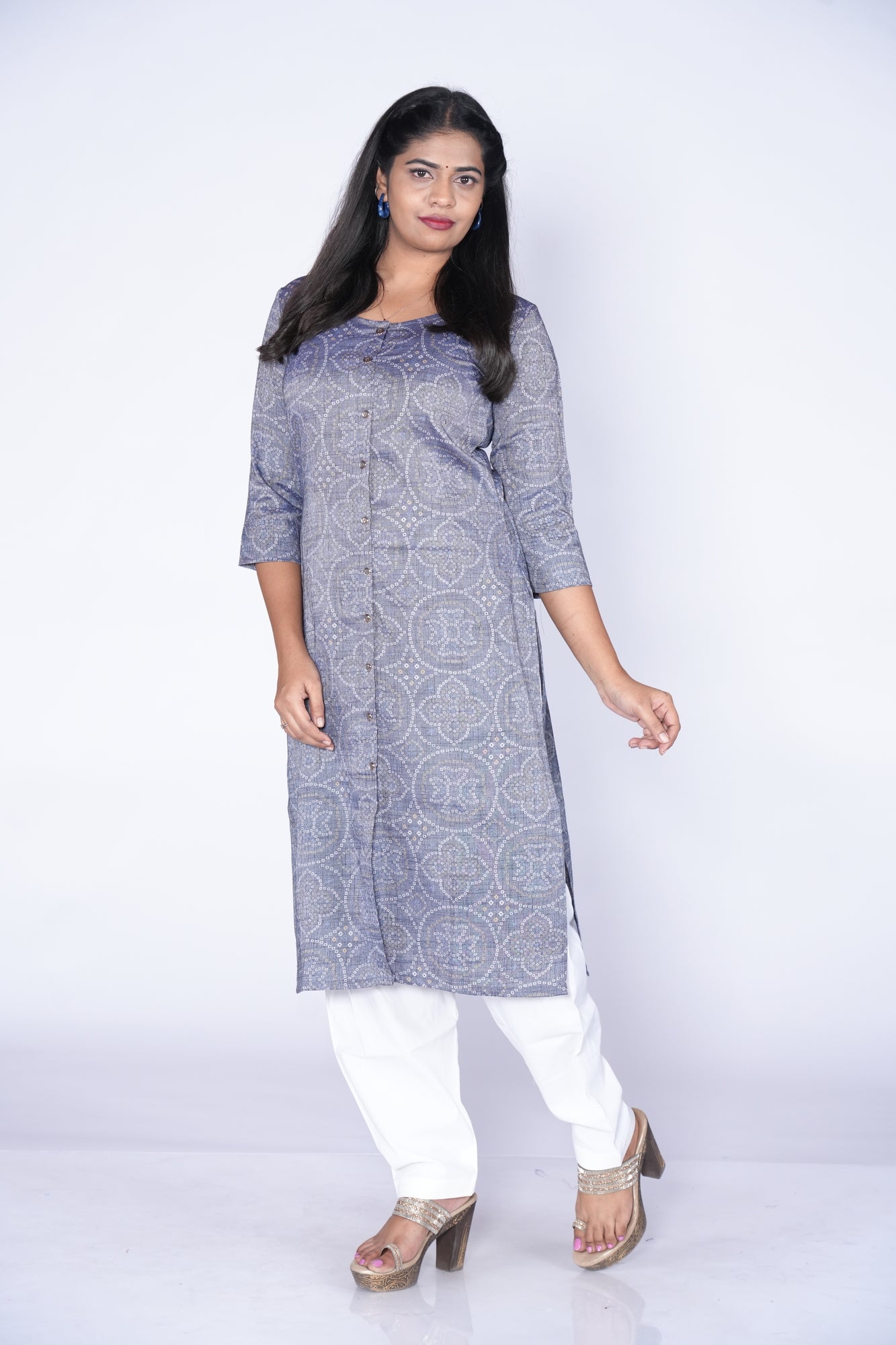 Graceful Grey white Dots: Cotton Kurti