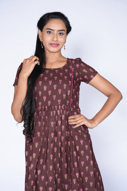 Coffee Pink Color Soft cotton Frock