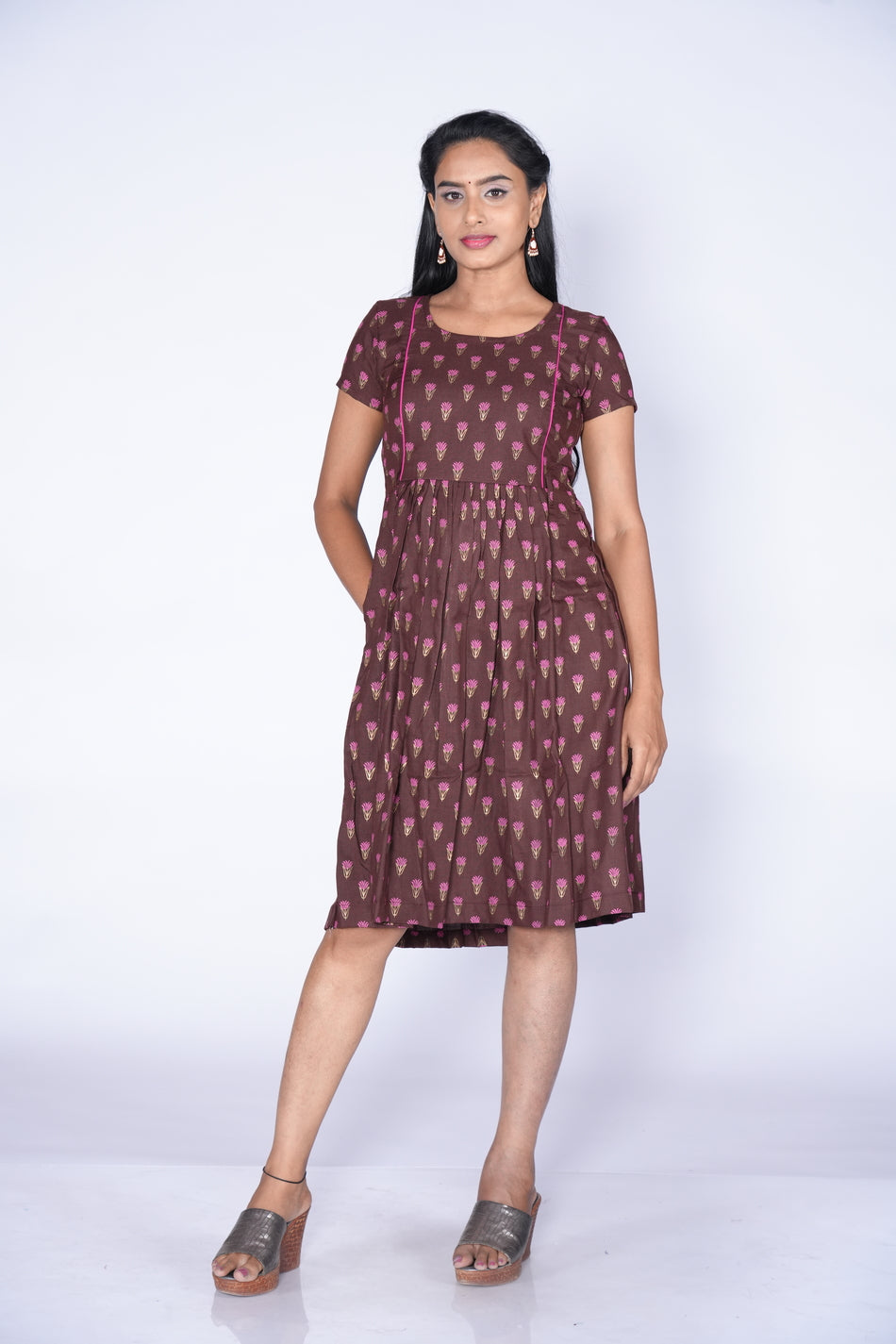 Coffee Pink Color Soft cotton Frock