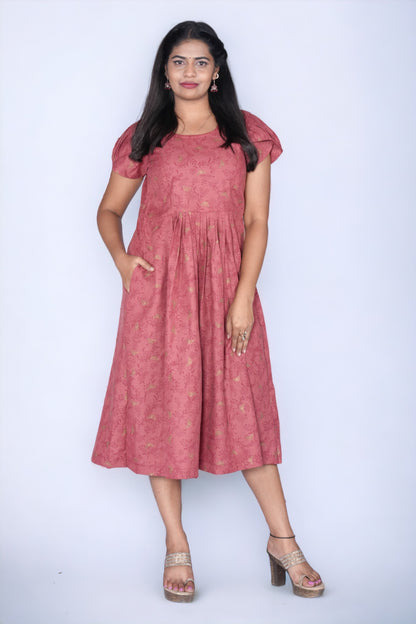 Maroon Color petal sleeve Frock