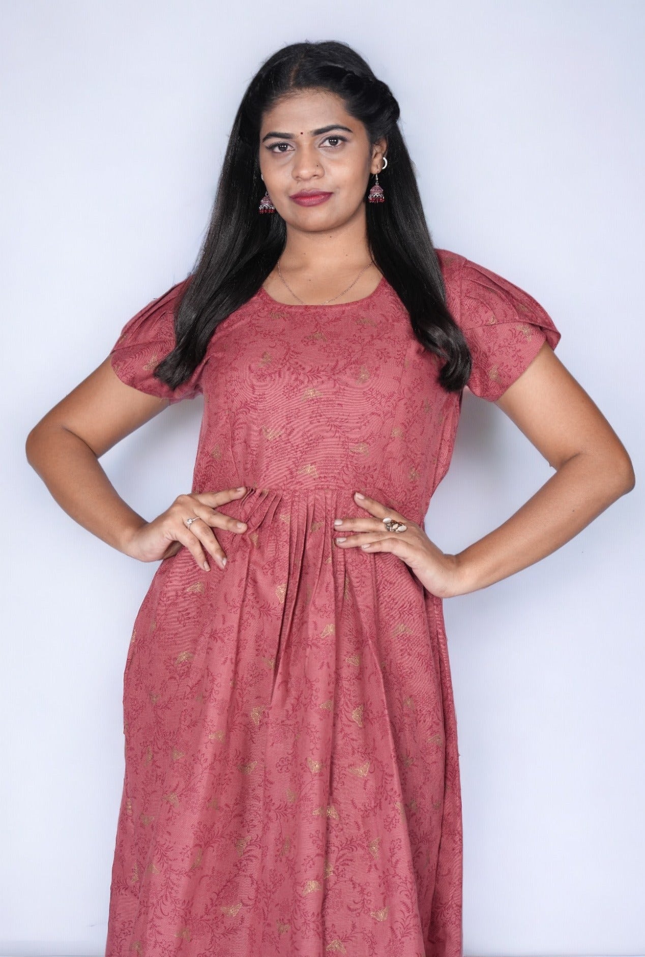 Maroon Color petal sleeve Frock