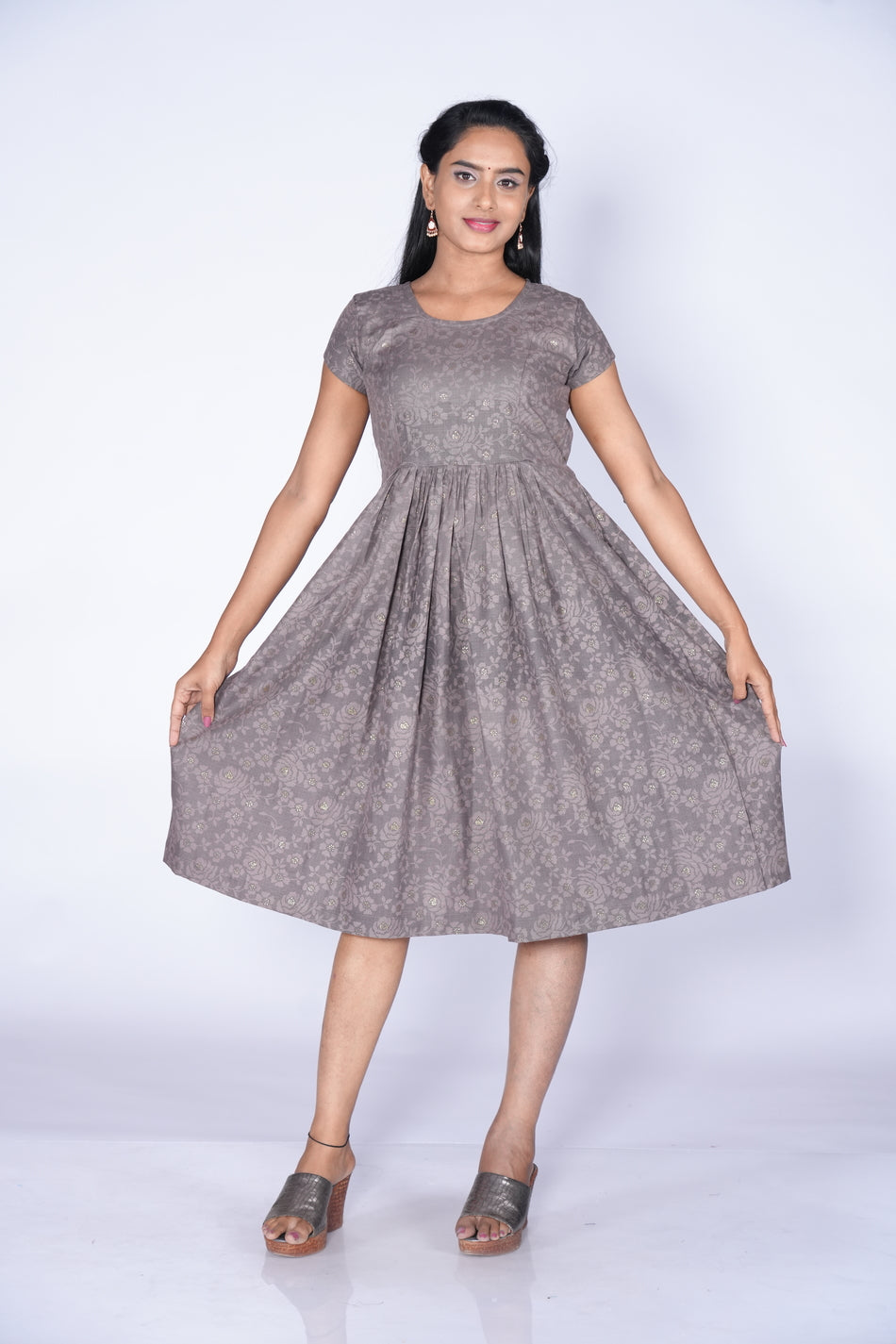 Grey Color self-printed Frock