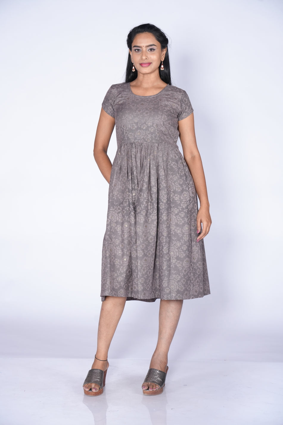 Grey Color self-printed Frock