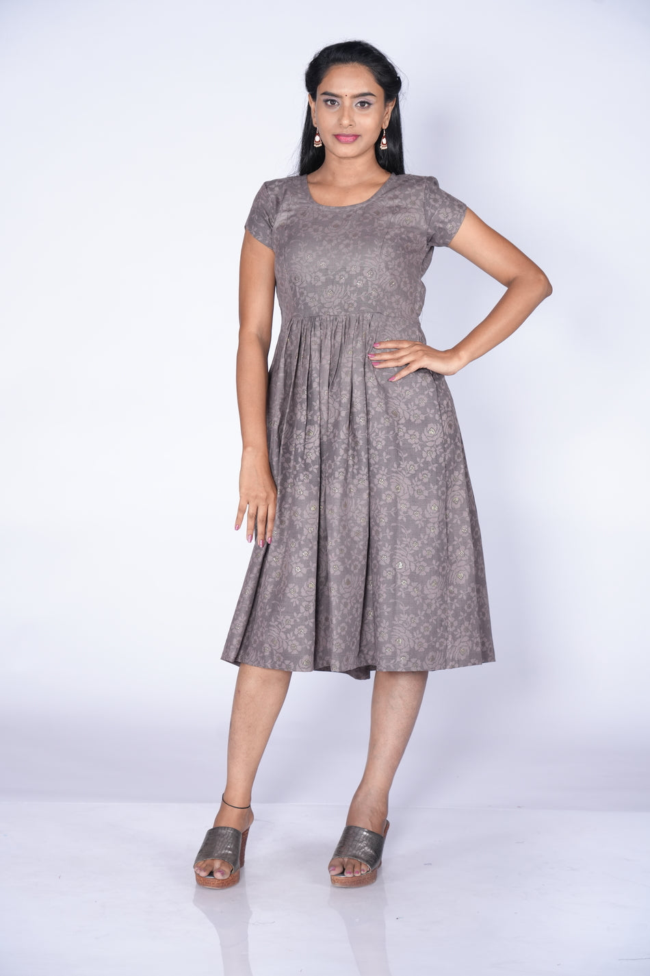 Grey Color self-printed Frock