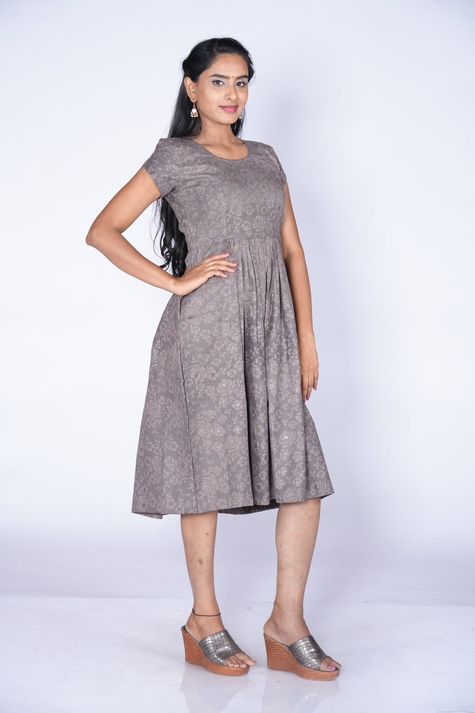 Grey Color self-printed Frock