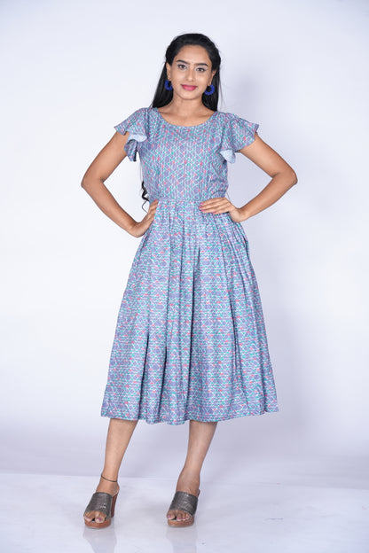 Ice Blue Color Rayon Cotton Frock