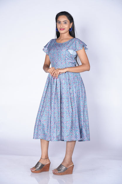 Ice Blue Color Rayon Cotton Frock