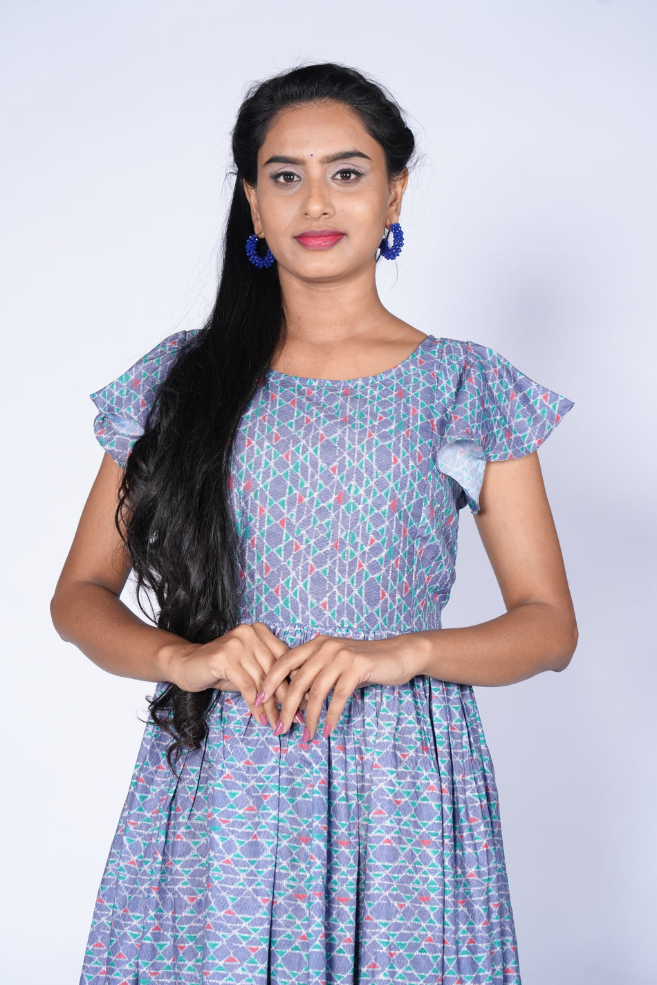 Ice Blue Color Rayon Cotton Frock