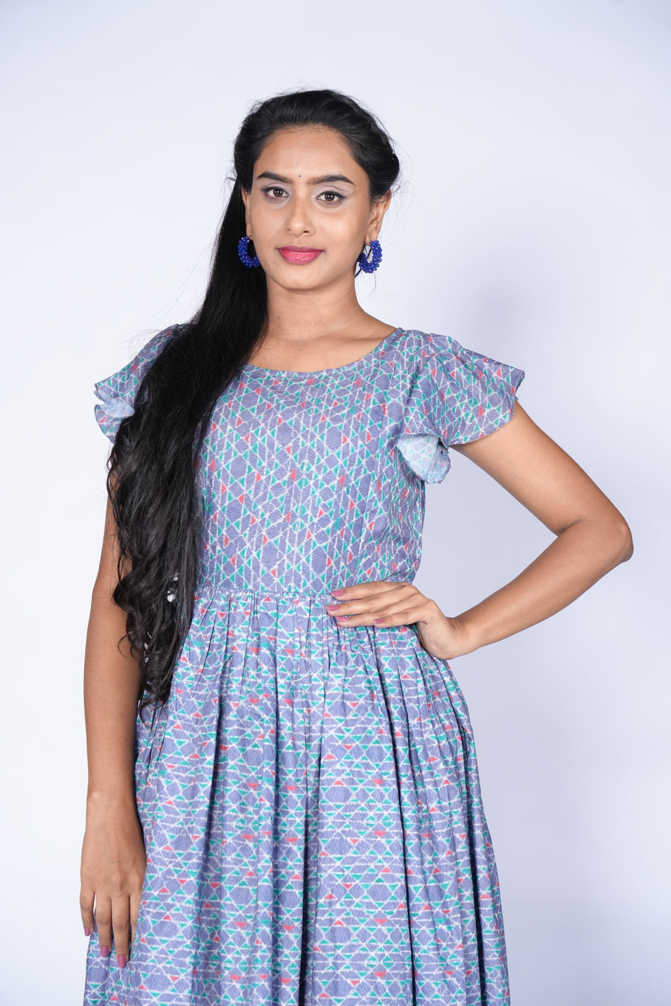 Ice Blue Color Rayon Cotton Frock