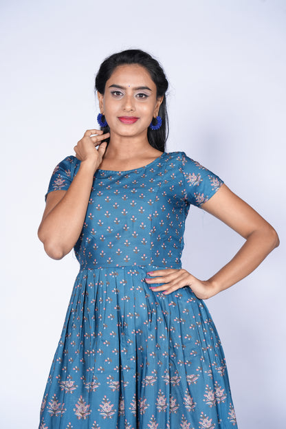 Blue Floral Frill Frock