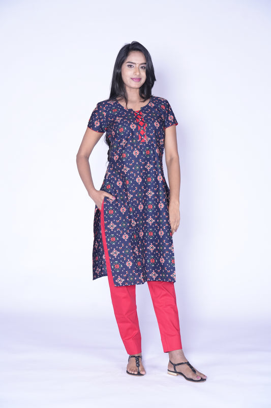 Patola Design cotton Blue and Red