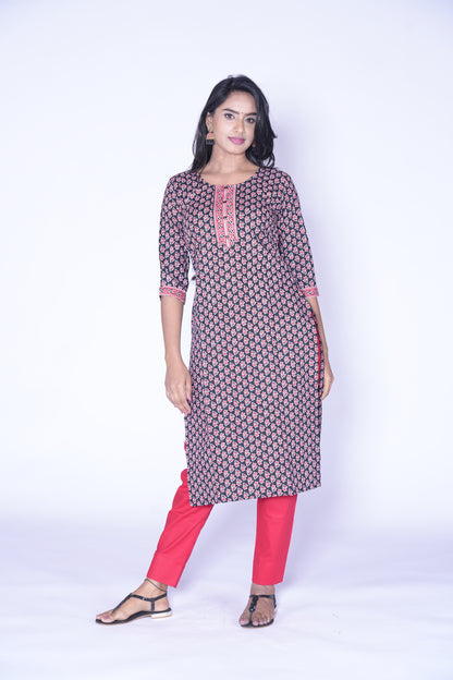 Black and Red Cotton kurti