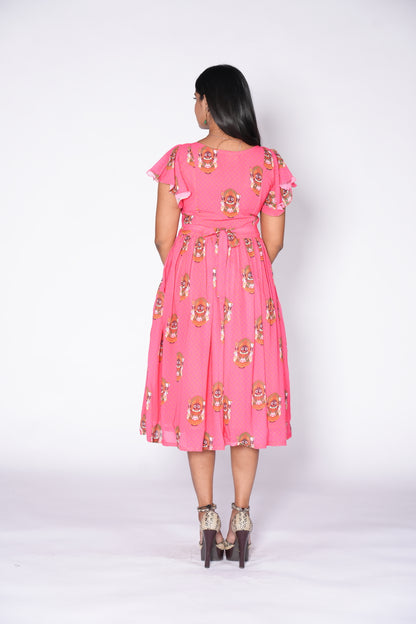 Goddess Printed Peach Color Georgette Frock