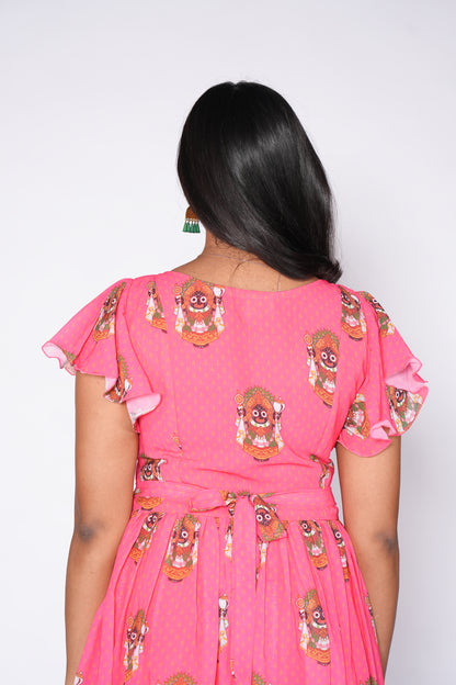 Goddess Printed Peach Color Georgette Frock