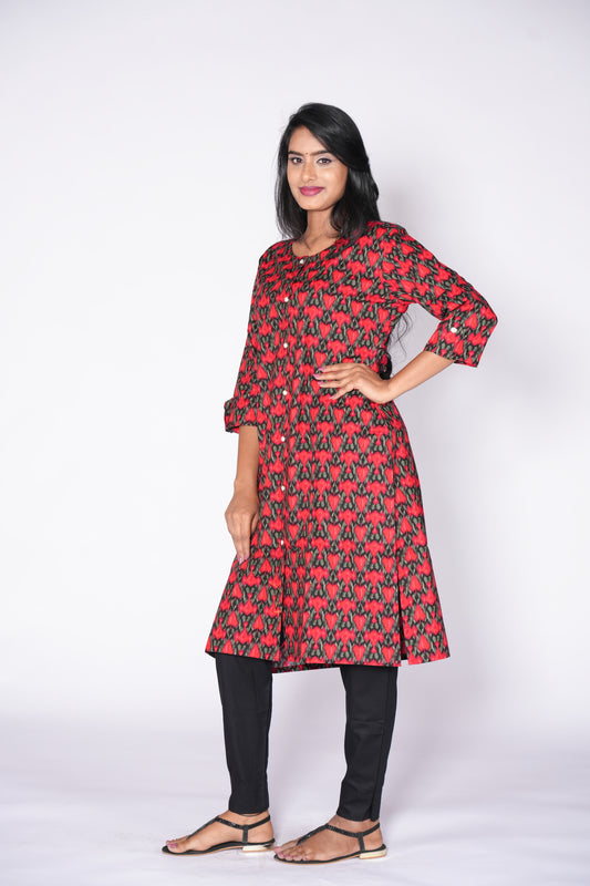 Premium Red Geometric printed kurti