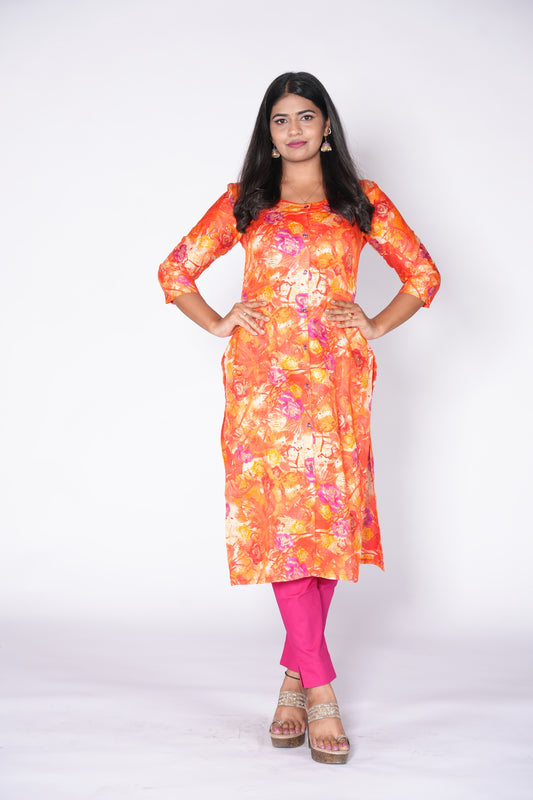 Orange Pink Rayon Cotton Top