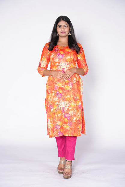 Orange Pink Rayon Cotton Top