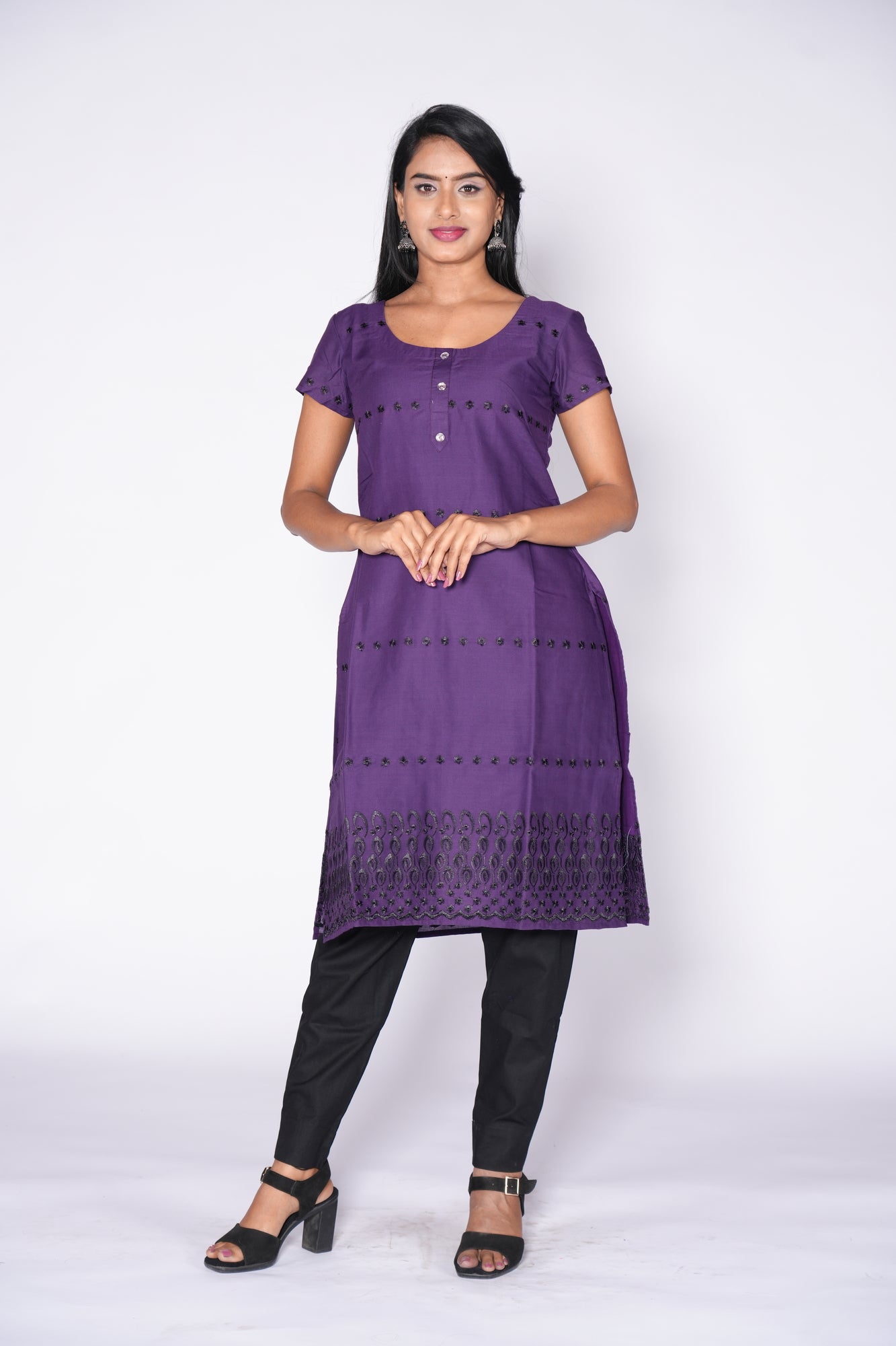 Purple cotton kurti with Chikankari work