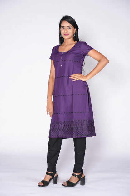 Purple cotton kurti with Chikankari work