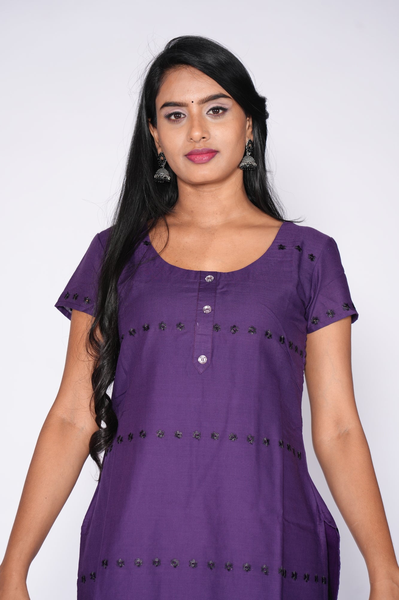 Purple cotton kurti with Chikankari work