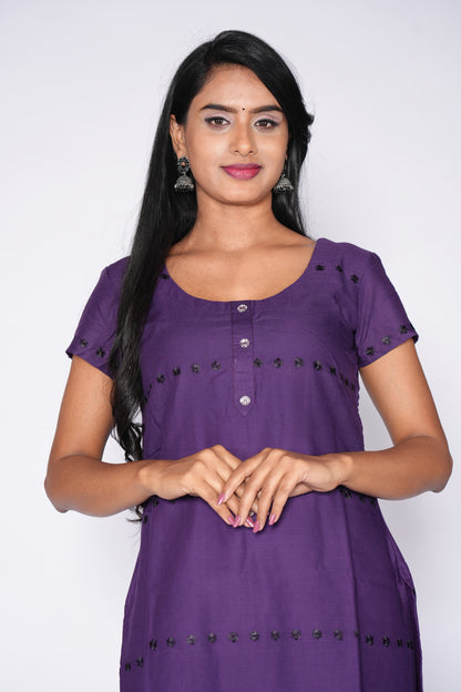 Purple cotton kurti with Chikankari work