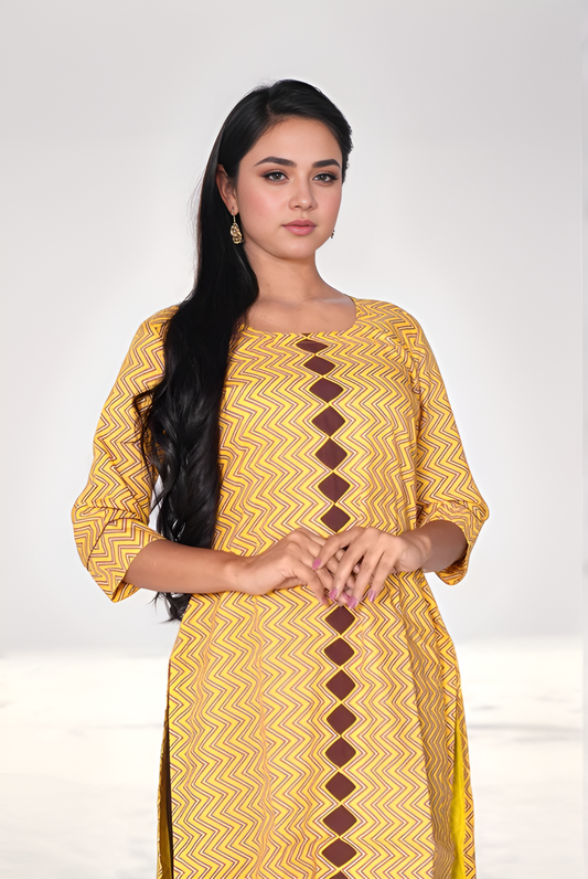 Yellow ZigZag Patterned kurti