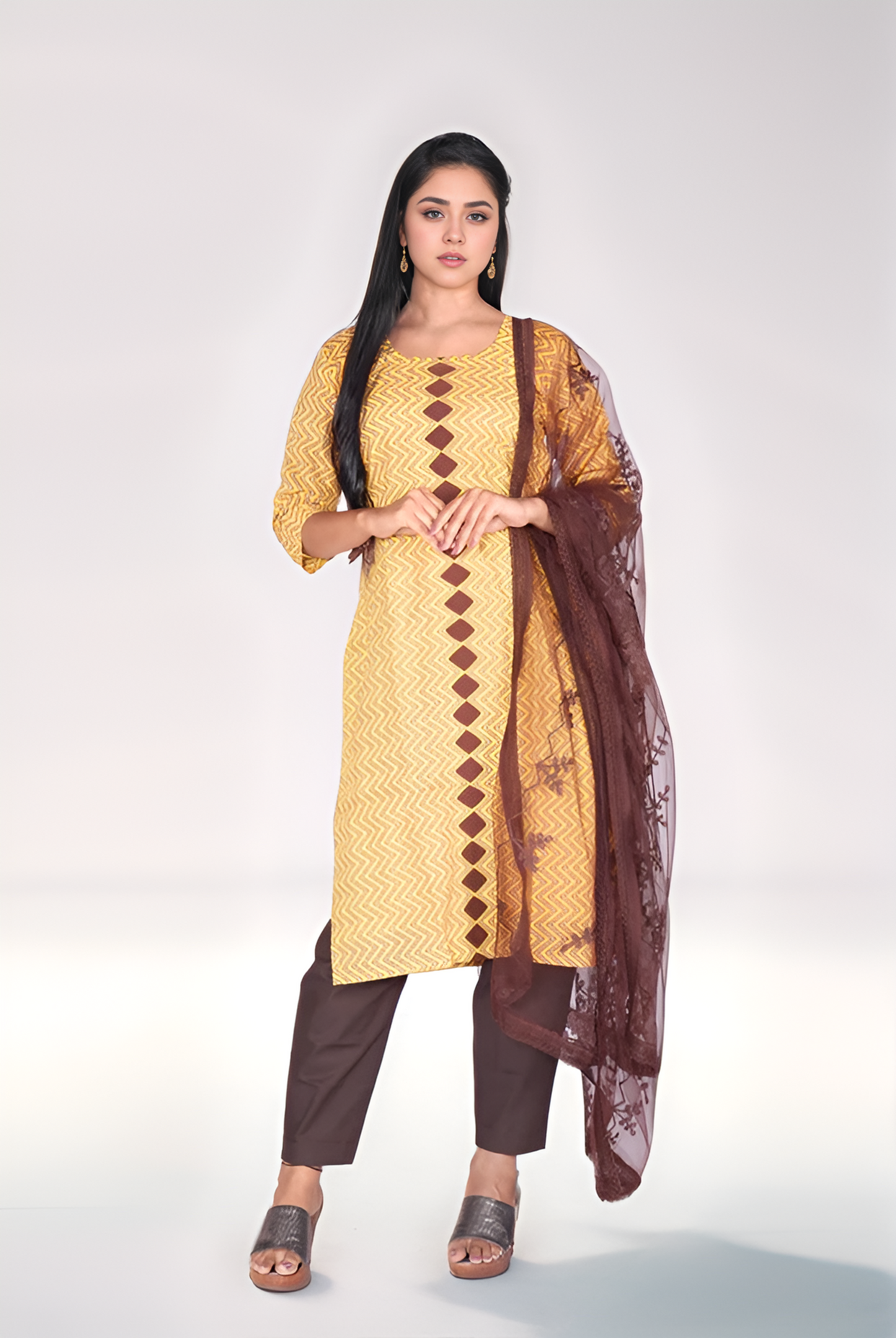 Yellow ZigZag Patterned kurti