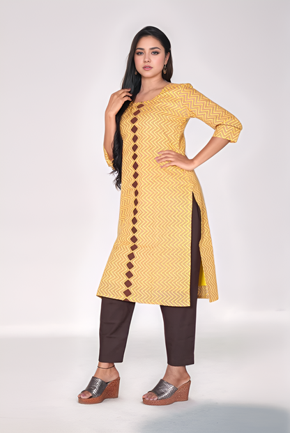 Yellow ZigZag Patterned kurti