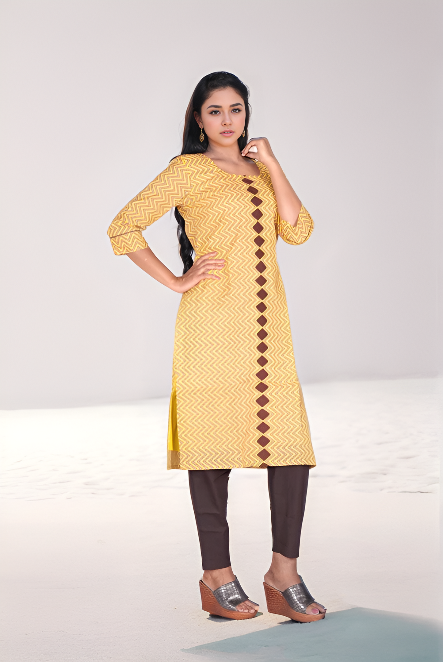 Yellow ZigZag Patterned kurti