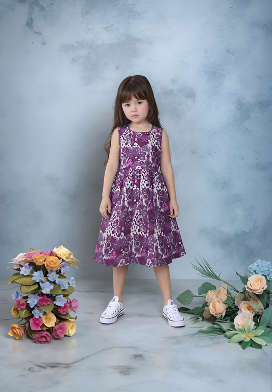 Playful Purple Frock With Marine Print