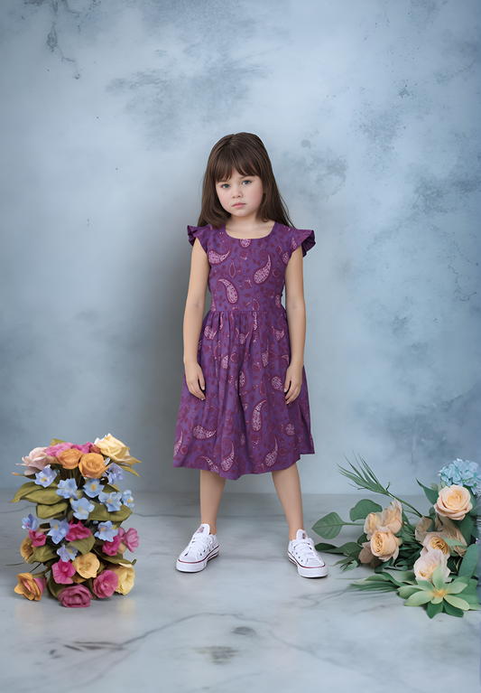Purple Frock Featuring a Leaf Print.
