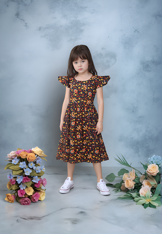 Cute Bottle Green Creeper Print Frock