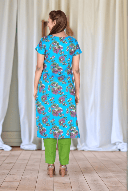 floral print Blue Cotton Kurti