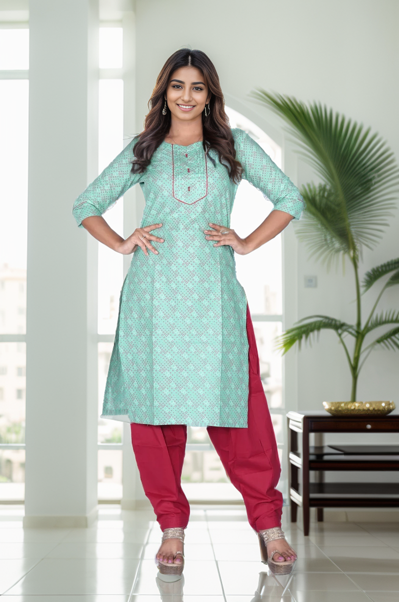 Sea Green Potli Button Cotton Top