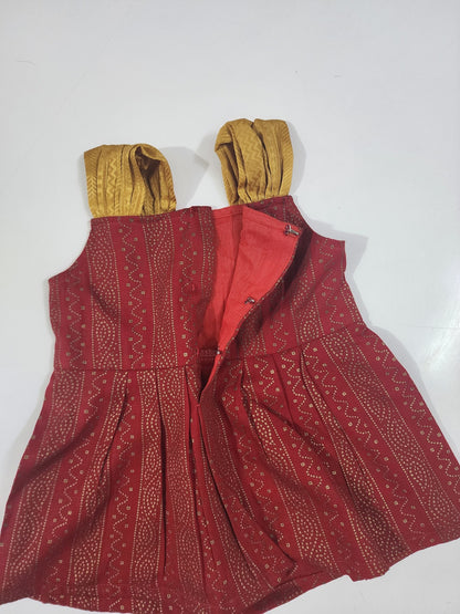 Red Rangoli Gold Kids Frock