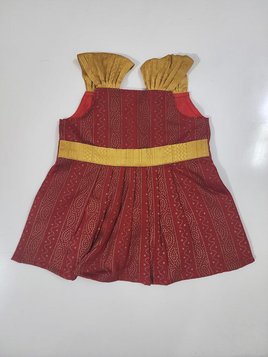 Red Rangoli Gold Kids Frock