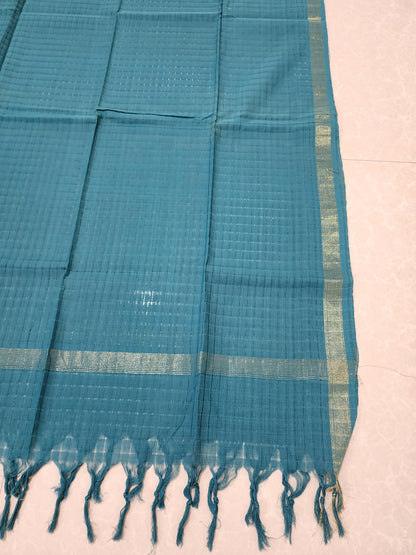 Handloom Cotton dark Turquoise Blue Dupatta
