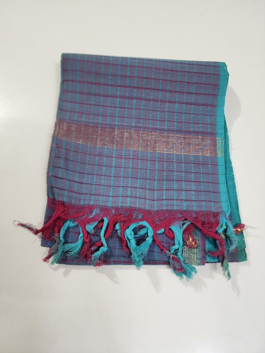 Handloom light and dark blue checks Dupatta