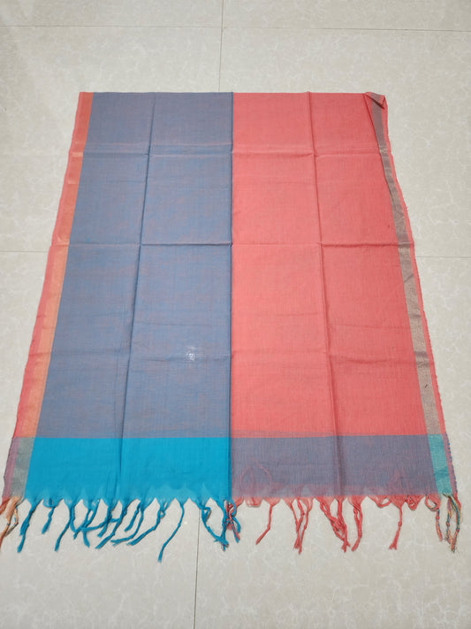 Handloom Cotton Peach & Blue Dupatta