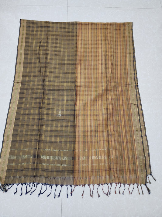 Handloom Cotton Beige and Blue Dupatta