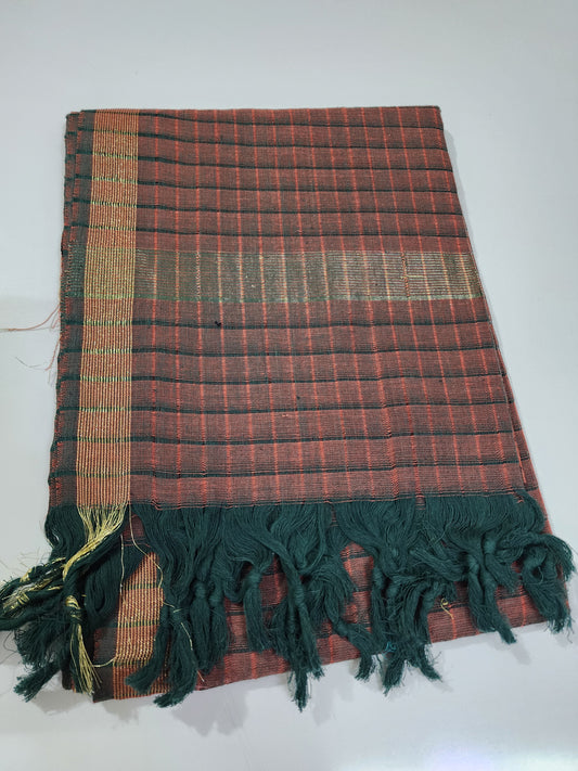 Handloom Cotton bottle green Maroon checks Dupatta