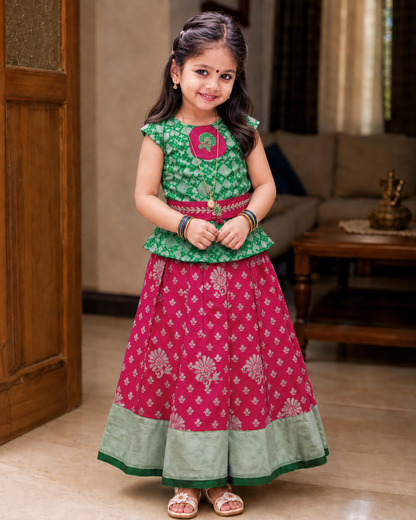 Banaras Pink Green Lehenga Set