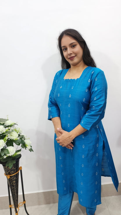 Sky Blue Cotton Dress Set