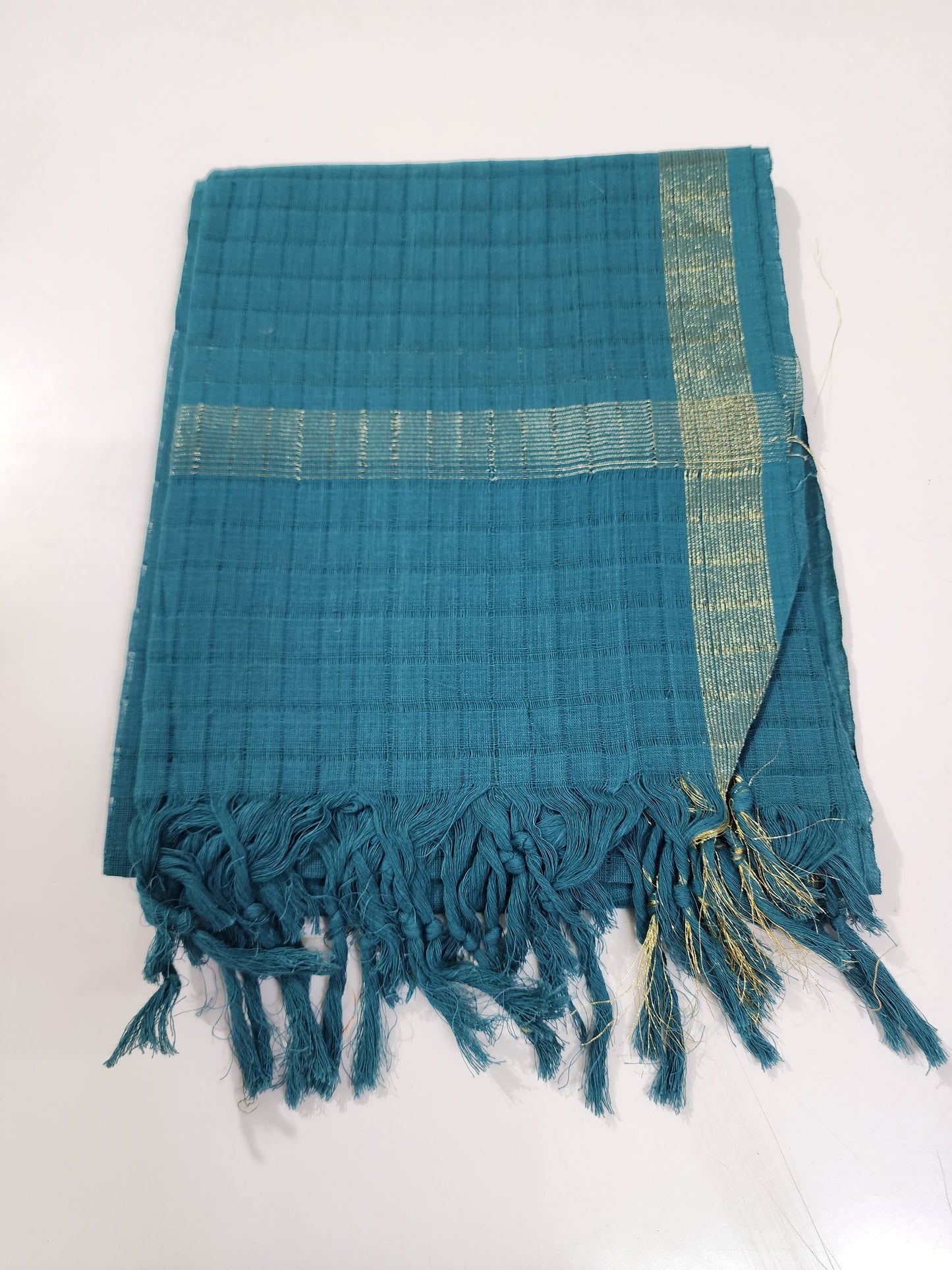 Handloom Cotton dark Turquoise Blue Dupatta