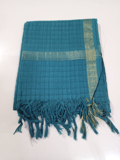 Handloom Cotton dark Turquoise Blue Dupatta
