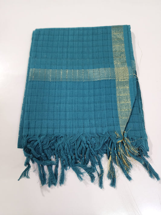 Handloom Cotton dark Turquoise Blue Dupatta
