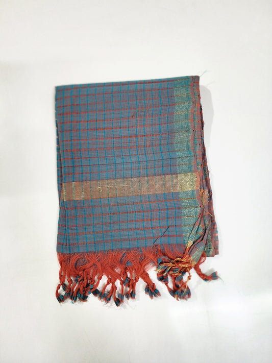 Handloom Cotton Blue Peach Dupatta