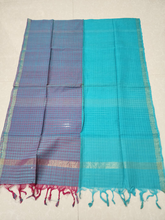 Handloom light and dark blue checks Dupatta